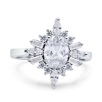 Wholesale Vintage Style Oval Engagement Ring Simulated Cubic Zirconia 925 Sterling Silver